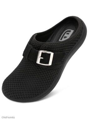 Womens Wide Diabetic Mules Slip On Adjustable Knit Mesh Slippers
